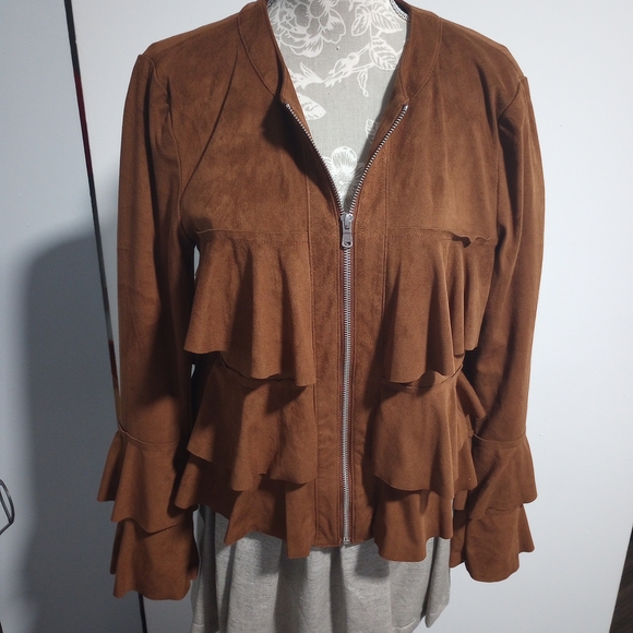 INC Brown Faux Suede Jacket - Picture 3 of 9